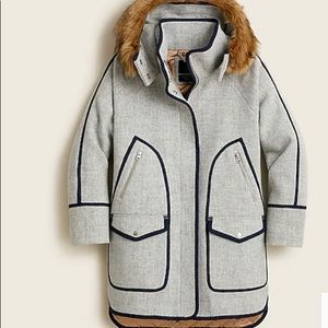 J. Crew Wool Gray Coat with Faux Fur Trim Summit Parka Size 8
